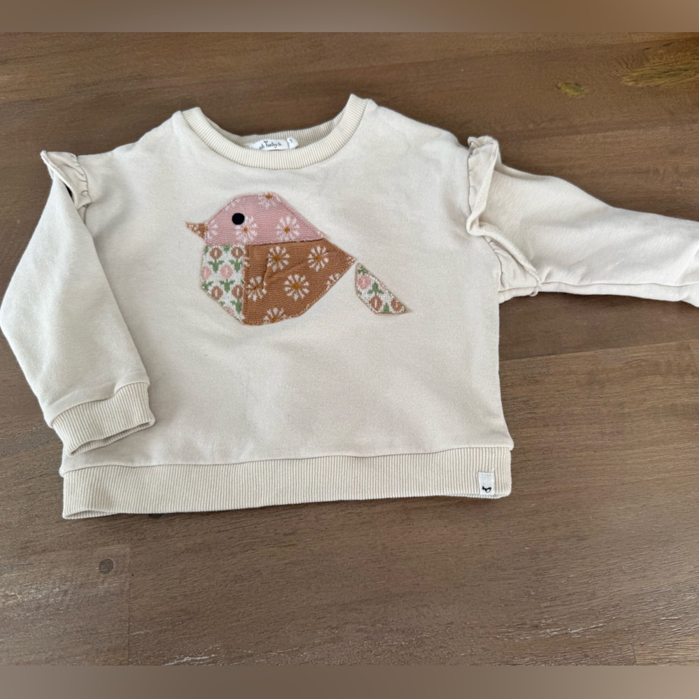 Oh Baby Kids Cream Sweatshirt with Bird Design Size 2-3 T
